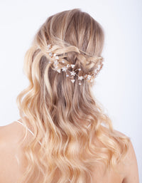 Rose Gold Diamante Flower Pearl Hair Vine - link has visual effect only