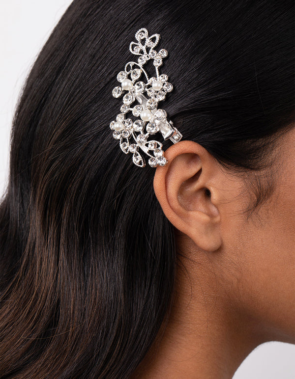 Silver Diamante and Pearl Crystal Clip