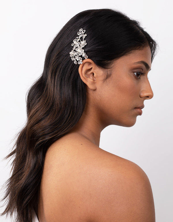 Silver Diamante and Pearl Crystal Clip