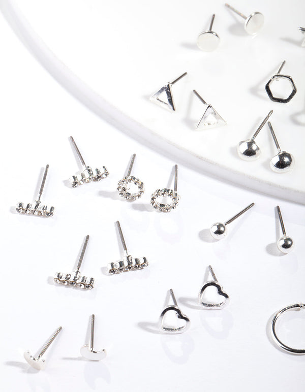 Silver Geometric Shape Stud Earring 12 Pack