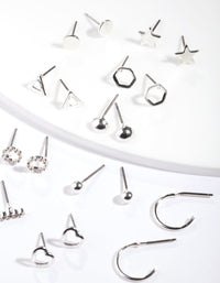 Silver Geometric Shape Stud Earring 12 Pack - link has visual effect only
