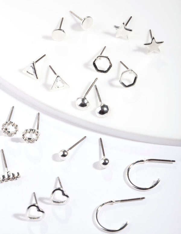 Silver Geometric Shape Stud Earring 12 Pack