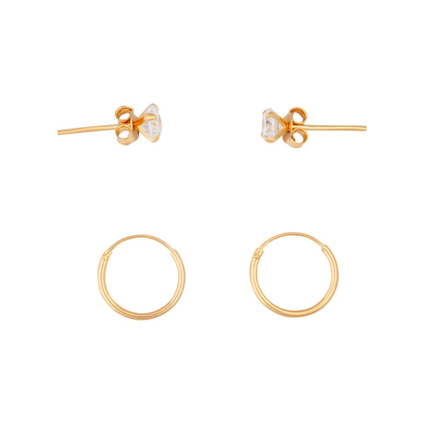 Gold Plated Sterling Silver Diamante Stud And Hoop Pack