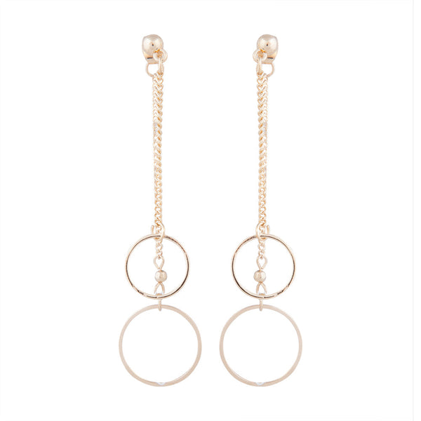 Gold Double Chain And Circle Drop Sandwich Earrings