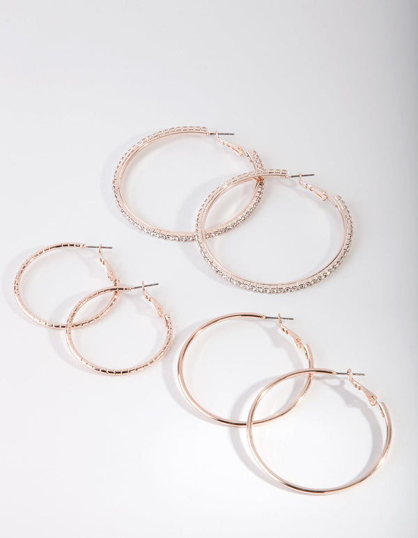 Rose Gold Statement Diamante Hoop Earring Pack