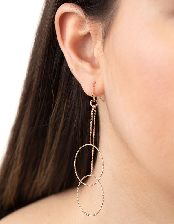 Rose Gold Duo Drop Twisted Circle Earrings