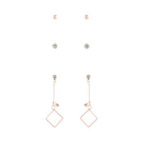 Rose Gold Dainty Crystal Stud Drop Earring 3 Pack - link has visual effect only