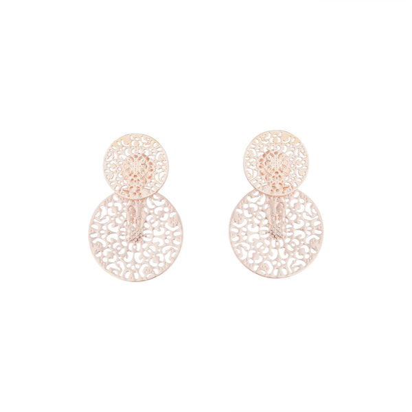 Rose Gold Circle Filigree Jacket Earrings