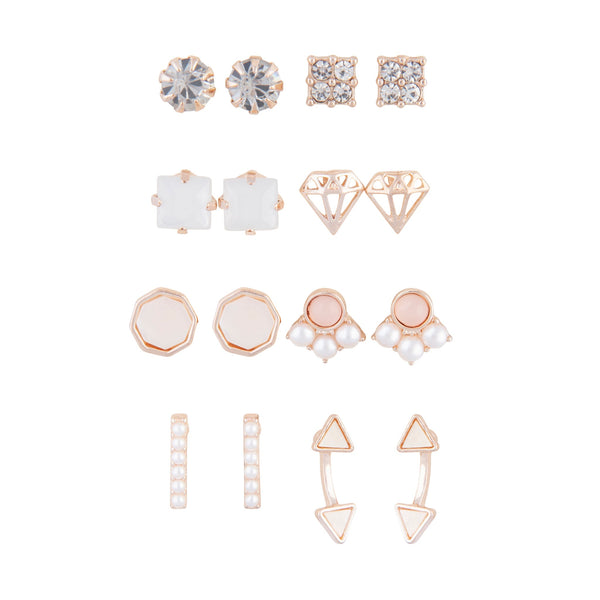 Rose Gold Multi Shape 8 Pack Stud Earring