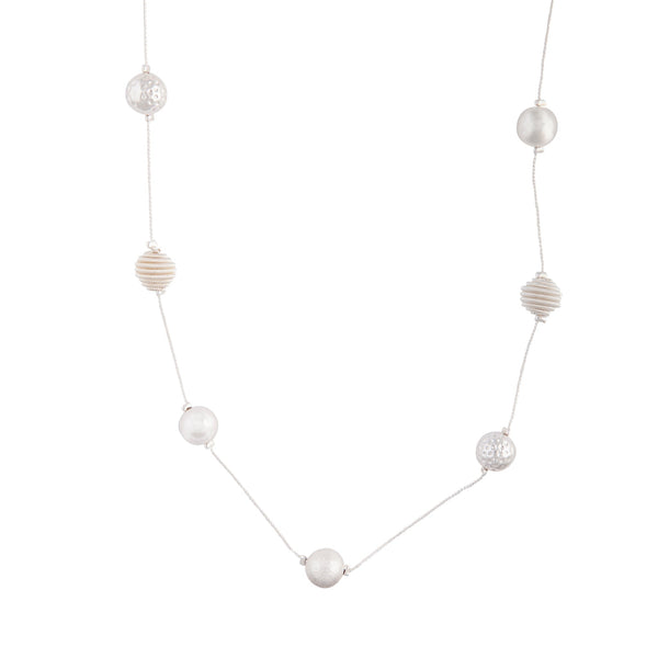 Mixed Silver Ball Station Lariat Necklace