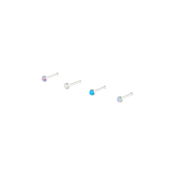 Rhodium Synthetic Opal Nose Pin 4 Pack