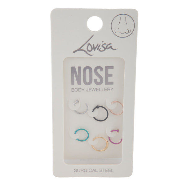 Mixed Coated Metal Ball Ring Nose Ring 6 Pack