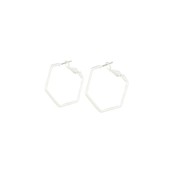 Rhodium Hexagon Hoop Earrings
