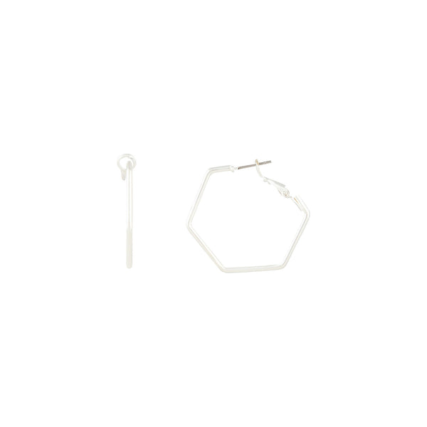 Rhodium Hexagon Hoop Earrings