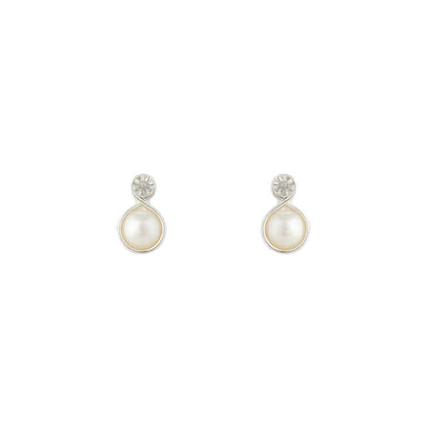 Silver Pearl Bottom Diamante Stud Earrings