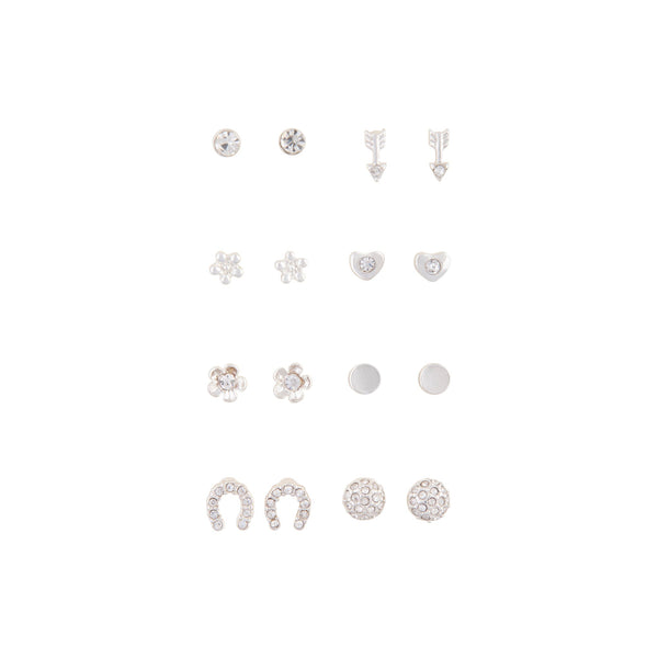 Silver Little Flower 8 Pack Stud Earring