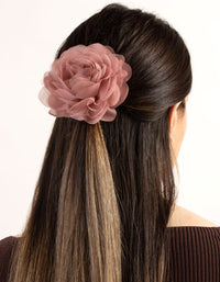 Pink Fabric Mesh Rose Clip - link has visual effect only