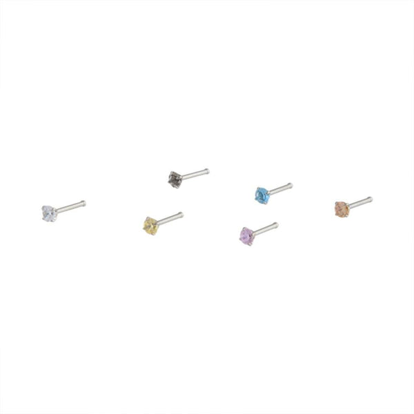 Rhodium Dainty Diamante Nose Hook 6 Pack