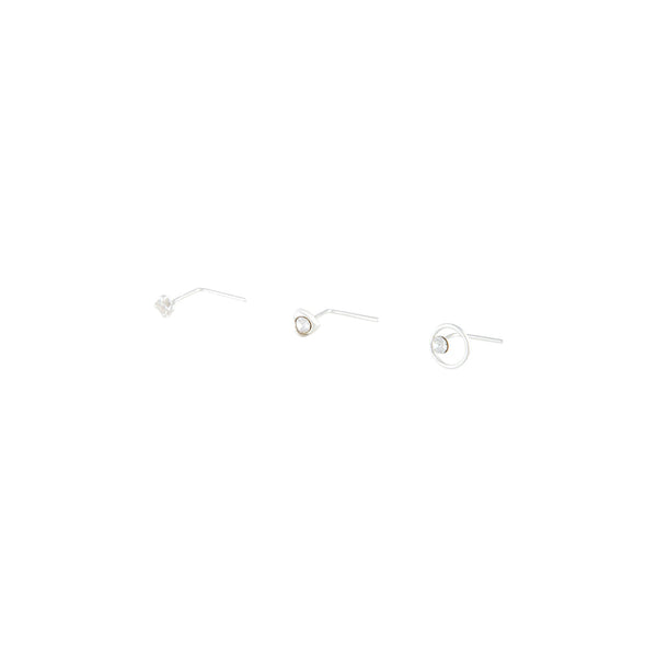 Sterling Silver Geometric Diamante Nose Stud 3 Pack