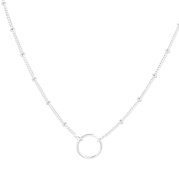 Sterling Silver Open Circle And Metal Bead Choker