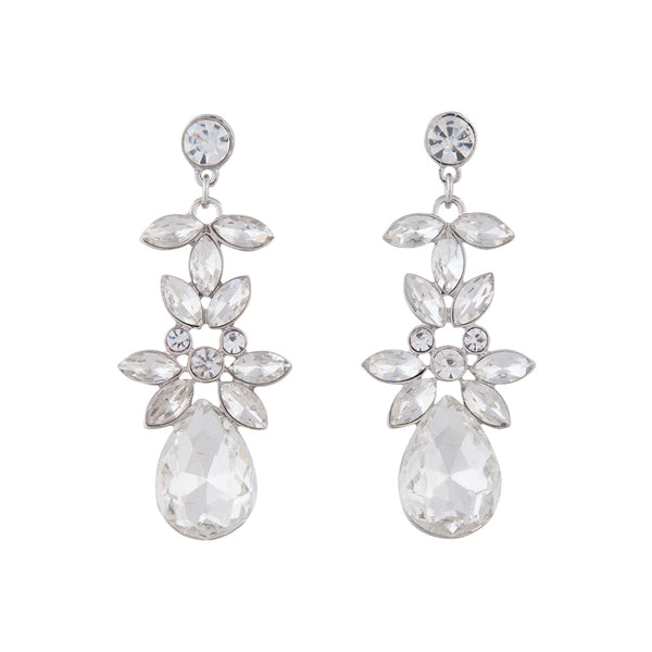 Stud And Marquise Shape Diamante Drop Earrings