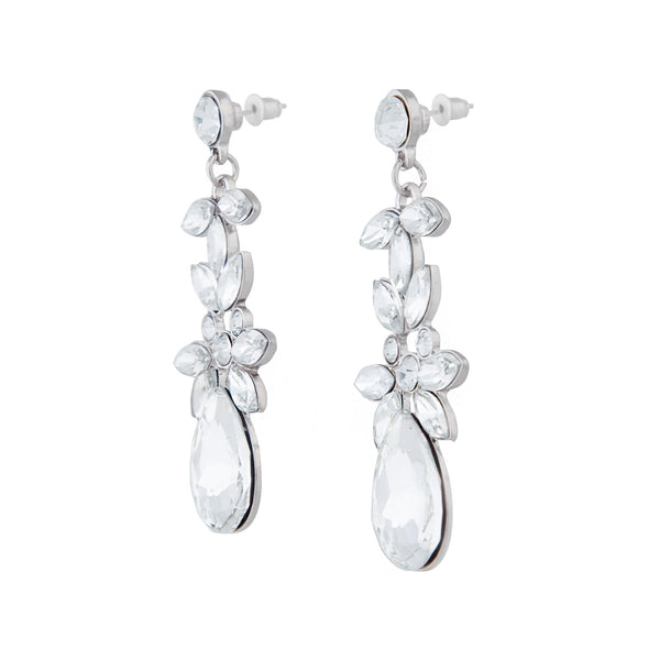 Stud And Marquise Shape Diamante Drop Earrings