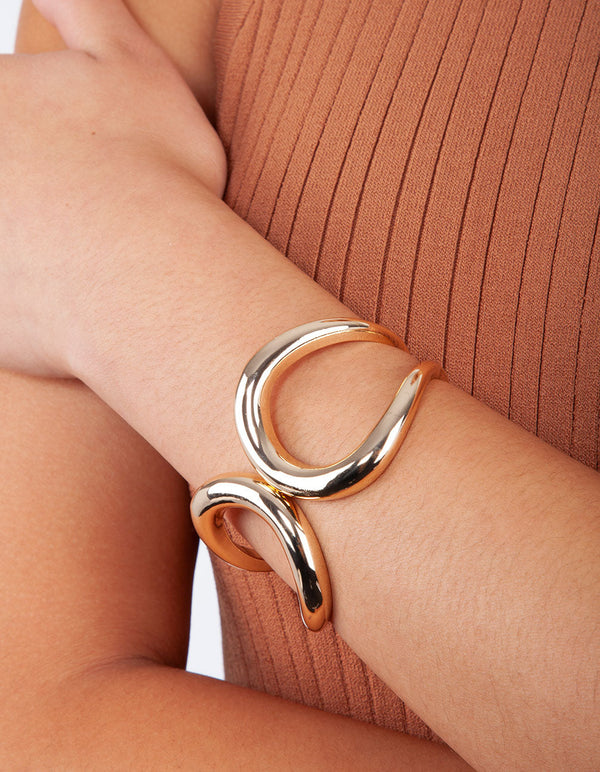 Polished Gold Open Loop Clamp Bangle