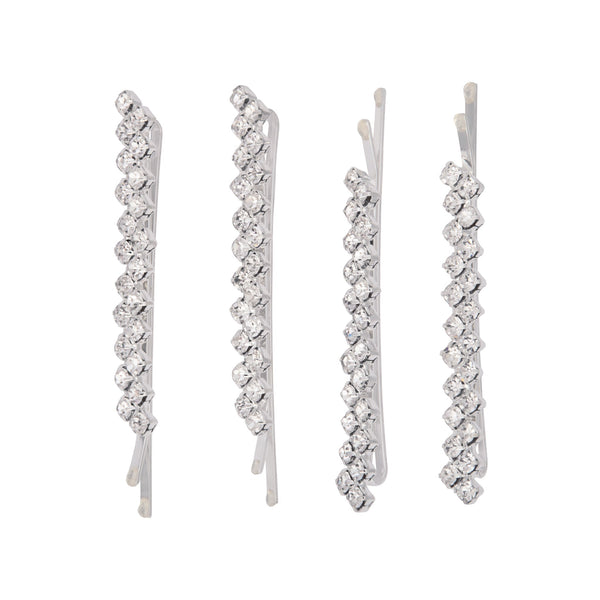 Diamante Zig Zag Pins 4 Pack In Silver