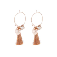 Rose Gold Fine Hoop Charm Tassel Earrings - link has visual effect only