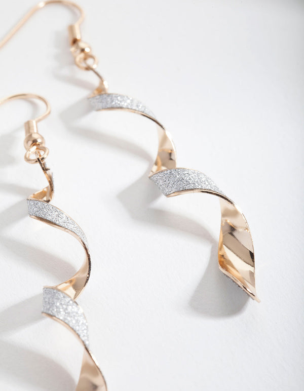 Gold and Silver Glitter Twist Drop Earrings