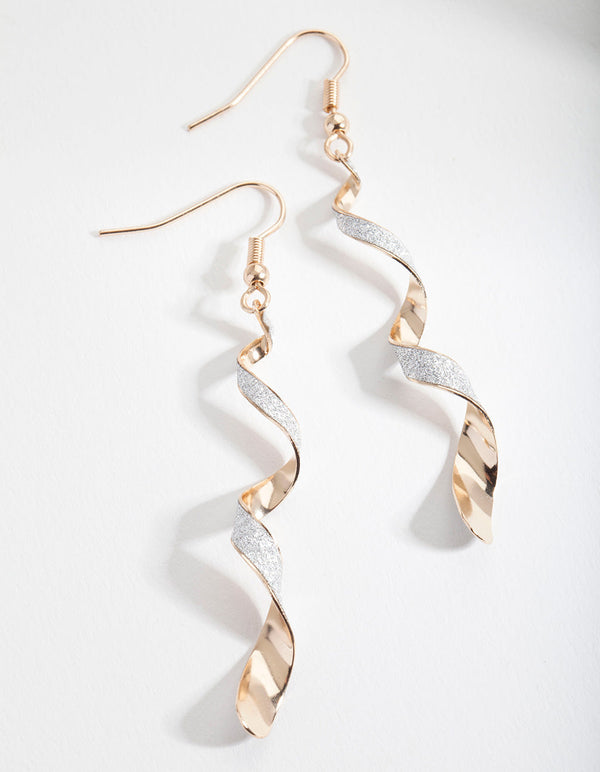 Gold and Silver Glitter Twist Drop Earrings