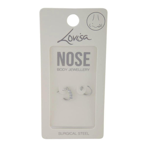 Diamante And Plain Nose Ring 2 Pack