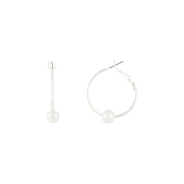 Silver Pearl Hoop Earrings