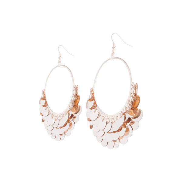 Rose Gold Drop Hoop Sequin Earrings