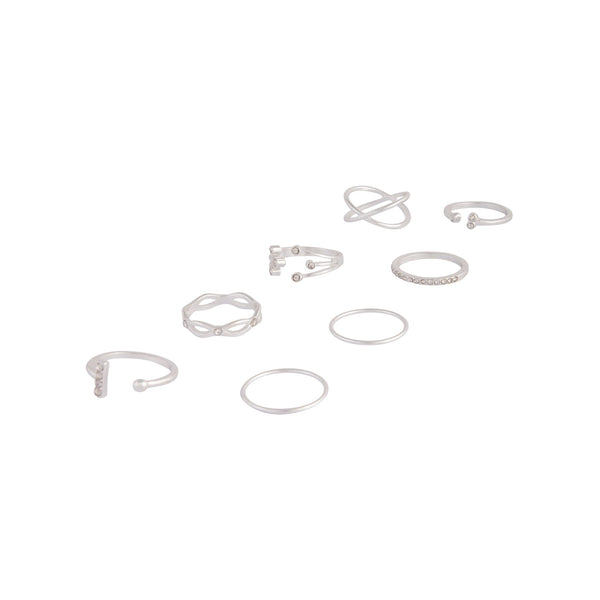 Silver Diamante Fine Mix Ring 8 Pack