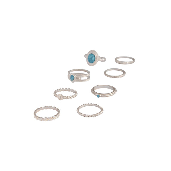 Silver Stackable Ring Turquoise 8 Pack