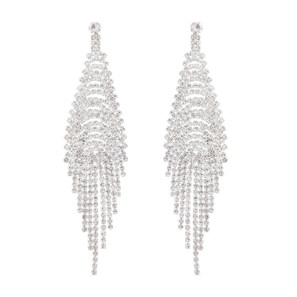 Silver Cup Chain Diamante Fringe Drape Earrings