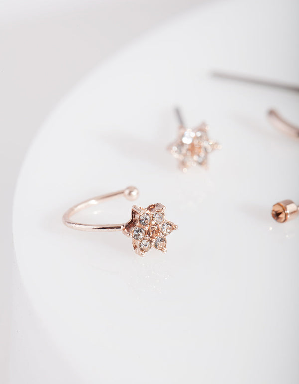 Rose Gold Flower Stud and Hoop Earring Pack