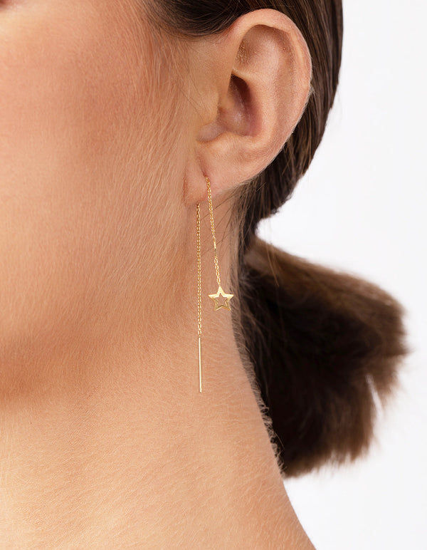 Gold Plated Sterling Silver Star Thread-Through Earrings