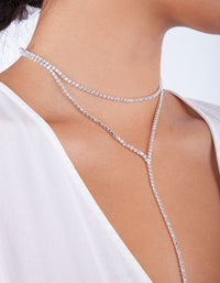 Silver Cup Chain Diamante Layered Choker - link has visual effect only