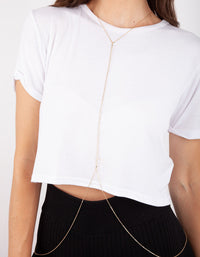 Gold Fine Diamante Body Chain - link has visual effect only