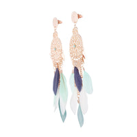 Mint White Rose Gold Filigree Cascade Feather Earrings - link has visual effect only