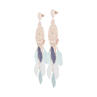 Mint White Rose Gold Filigree Cascade Feather Earrings - link has visual effect only