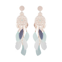 Mint White Rose Gold Filigree Cascade Feather Earrings - link has visual effect only