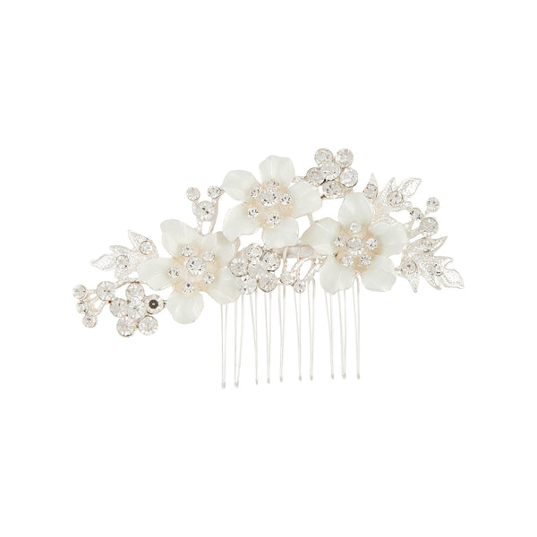 Silver Flower and Crystal Comb