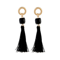 Gold Black Cube Bead Tassel Drop Earrings - link has visual effect only