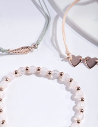 Rose Gold Leaf 3 Heart and Bead Bracelet 3 Pack - link has visual effect only