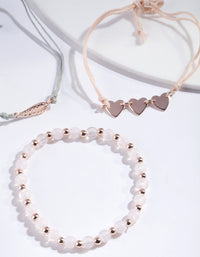 Rose Gold Leaf 3 Heart and Bead Bracelet 3 Pack - link has visual effect only