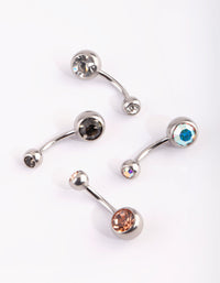 Surgical Steel Diamante Belly Ring Pack - link has visual effect only
