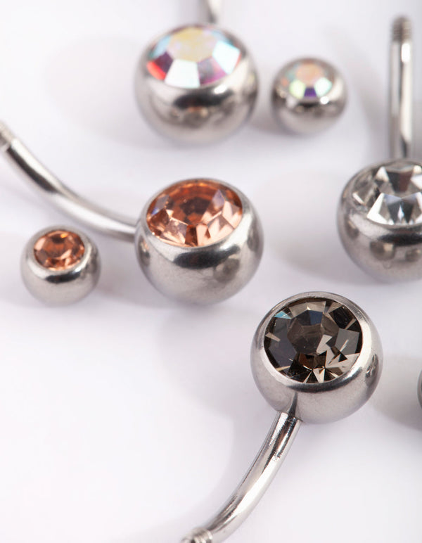 Surgical Steel Diamante Belly Ring Pack